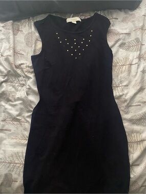 Classic Black Mini Dress with Gold Stud Accents